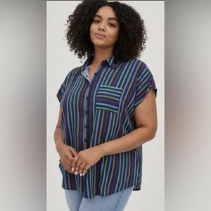 Torrid, 3X, Rainbow Striped Button Down Challis Top